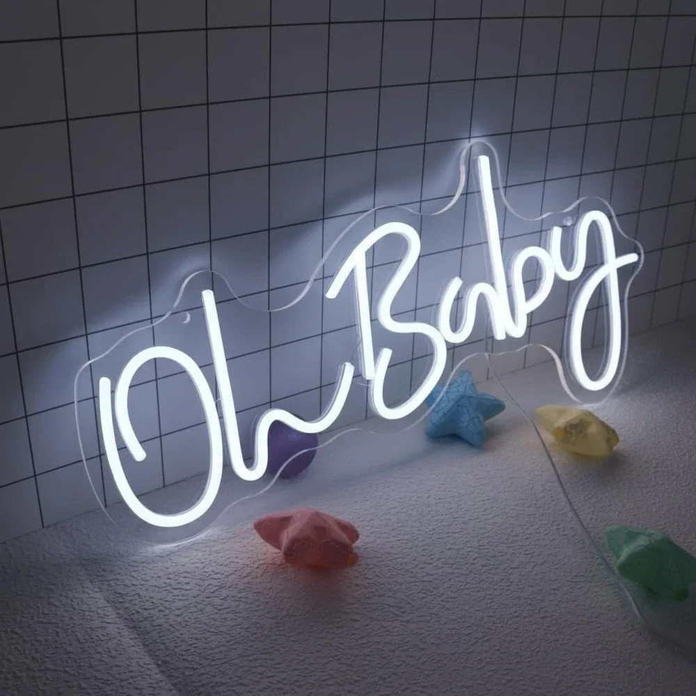 Oh Baby Neon Sign Light Up Letters for Backdrop Nursery Wall Decor 17 x 8 Inch